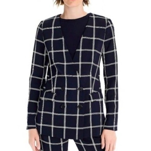 NEW J Crew 365 Navy White Windowpane Check Double Breasted Blazer Jacket 00 NWT - Picture 16 of 16